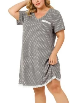 Agnes Orinda Womens Plus Size V Neck Polka Dots Short Sleeve Sleepwear Pajamas Nightgown -Cozy Nights Sales Store GUEST 50477214 a48b 4e70 b0d0 b7362fab4d18