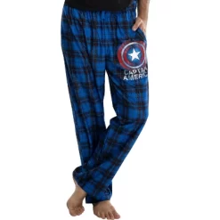Marvel Mens' Captain America Shield Logo Plaid Pajama Lounge Pants Blue