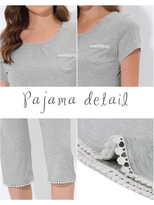 Cheibear Womens Sleepwear Pajama Set Nightwear Round Neck Loungewear With Capri Pants 3 Cheibear Womens Sleepwear Pajama Set Nightwear Round Neck Loungewear With Capri Pants - Image 3