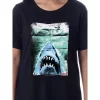 Jaws Womens' Film Movie Title Logo Distressed Nightgown Sleep Pajama Shirt Black