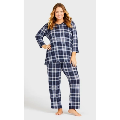 Women's Plus Size Check Hacci Sleep Pant - Navy | AVENUE 4 Women's Plus Size Check Hacci Sleep Pant - Navy | AVENUE - Image 4