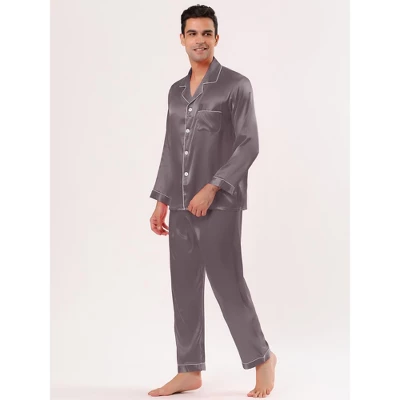 Lars Amadeus Men's Satin Pajama Sets Long Sleeve Loungewear Sleepwear V Neck Button Down Pjs Set 2 Lars Amadeus Men's Satin Pajama Sets Long Sleeve Loungewear Sleepwear V Neck Button Down Pjs Set - Image 2
