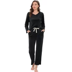 Cheibear Womens Velvet Sleepwear Tracksuits With Pockets V-Neck Lounge Sweatsuit Pajama Sets -Cozy Nights Sales Store GUEST 53c41b3b 1c92 44b0 9e6c 59e4ea828c8e