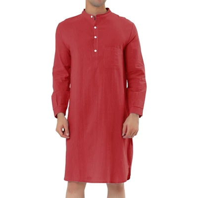 Lars Amadeus Men's Nightshirt Sleep Shirt Banded Collar Henley Shirt Pajamas Nightgown 10 Lars Amadeus Men's Nightshirt Sleep Shirt Banded Collar Henley Shirt Pajamas Nightgown - Image 10