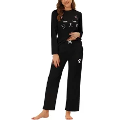 Cheibear Womens Pajama Set Nightwear Lounge Cute Cat Long Sleeve Tops With Pants Sleepwear -Cozy Nights Sales Store GUEST 53f828c8 3db1 44c9 af88 5b4f64c3ab9c