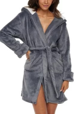 Women's Classic Plush Hooded Robe, Short Fleece Bathrobe With Hood -Cozy Nights Sales Store GUEST 58f5d36a fce3 4c0e a95f d16000c4dd2f