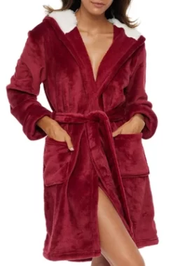 Women's Classic Plush Hooded Robe, Short Fleece Bathrobe With Hood -Cozy Nights Sales Store GUEST 59147fbd 192a 45a7 a415 715ef0d014a3