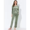 Cheibear Womens Velvet Sleepwear Tracksuits With Pockets V-Neck Lounge Sweatsuit Pajama Sets