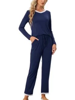 Cheibear Womens Lounge Sets V Neck Lace Nightwear With Pants Loungewear Pajamas -Cozy Nights Sales Store GUEST 5a9fda86 8252 4574 8119 782498f1954a