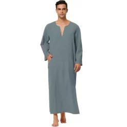 Lars Amadeus Men's Cotton V-Neck Side Split Long Night Gown With Pocket -Cozy Nights Sales Store GUEST 5b095a0c a67d 4ab6 9350 dde6a323e8ea