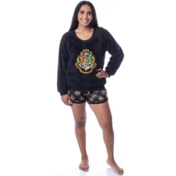 Harry Potter Womens' Hogwarts Crest Sweater And Shorts Sleep Pajama Set Black -Cozy Nights Sales Store GUEST 5bd09d1a 007d 42c9 ae84 59040acc9a58