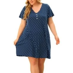 Agnes Orinda Plus Size Nightgown For Women Polka Dots V Neck Short Sleeve Nightdress -Cozy Nights Sales Store GUEST 5c926518 12de 4362 8fff 0fd1a69a5271