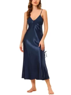Cheibear Womens Pajama Dress Spaghetti Strap Nightdress Cami Lounge Satin Nightgowns -Cozy Nights Sales Store GUEST 5ca1ba46 370a 4236 ac6f 72947554d81a