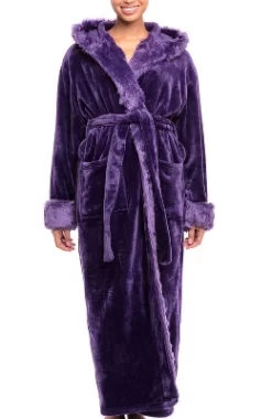 Women's Faux Fur Feather Hooded Robe, Soft Plush Fleece Bathrobe With Hood -Cozy Nights Sales Store GUEST 5d4d15ba ccb3 477f a179 01a3d0c6386a