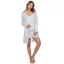 Women's 3 Piece Striped Pajama & Robe Set - White Mark -Cozy Nights Sales Store GUEST 5d6ee4ce 6e9b 464e 9410 873a94246003