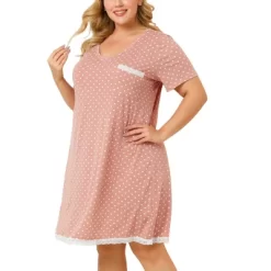 Agnes Orinda Womens Plus Size V Neck Polka Dots Short Sleeve Sleepwear Pajamas Nightgown -Cozy Nights Sales Store GUEST 5e921239 f5df 4208 b28d 2c54cd366d6b