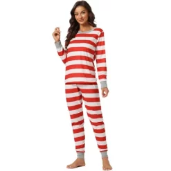 Cheibear Striped Winter Xmas Christmas Family Matching Sleepwear Set Red-Stripes