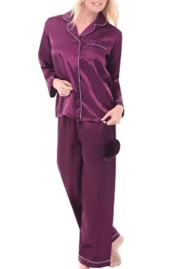 Women's Classic Satin Pajamas Lounge Set, Long Sleeve Top And Pants With Pockets, Silk Like PJs With Matching Sleep Mask -Cozy Nights Sales Store GUEST 5fbd9f12 46e3 4769 9946 d49798591e20