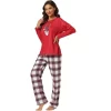Cheibear Christmas Elk Print Tops With Plaid Pants Xmas Sleepwear Family Pajama Set