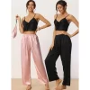 Cheibear Women's Wide-leg Elastic Waist Long Pants 2 Pieces Sleep Pants Set