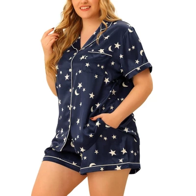 Agnes Orinda Women's Plus Size Patch Pocket Comfort Piping Stars Short Sleeve Pajamas Set 5 Agnes Orinda Women's Plus Size Patch Pocket Comfort Piping Stars Short Sleeve Pajamas Set - Image 5