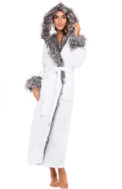 Women's Faux Fur Feather Hooded Robe, Soft Plush Fleece Bathrobe With Hood -Cozy Nights Sales Store GUEST 636ab9dd f482 4bf7 95f2 9f03b6e3aa32