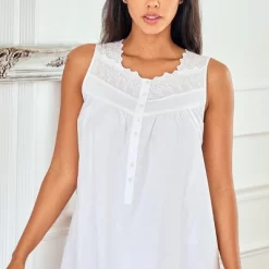 Women's Cotton Victorian Nightgown, Sybil Sleeveless Lace Trimmed Button Up Long Vintage Night Dress Gown -Cozy Nights Sales Store GUEST 6404ad27 2686 44f5 b9c8 7f241cb7bcc1