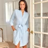 Women's Classic Soft Knit Short Lounge Robe With Pockets