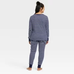 Women's Striped 100% Cotton Matching Family Pajama Set - Navy