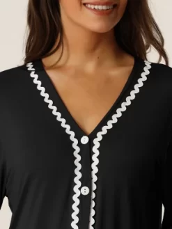 Cheibear Womens Button Down V Neck Long Sleeve Pajama Nightshirt Dress -Cozy Nights Sales Store GUEST 68dccf26 5eff 43f9 b160 aa7029e4c8bf