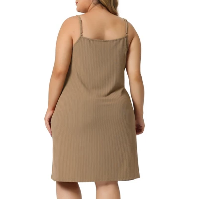 Agnes Orinda Women's Plus Size 2023 V Neck Spaghetti Strap Lace Insert Knit Cami Nightdress 3 Agnes Orinda Women's Plus Size 2023 V Neck Spaghetti Strap Lace Insert Knit Cami Nightdress - Image 3