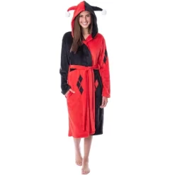 DC Comics Womens' Harley Quinn Classic Costume Hooded Robe Bathrobe Black -Cozy Nights Sales Store GUEST 6b1f9824 bd04 4938 9133 89d00e3e45e0