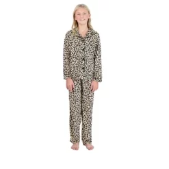 Sleep On It Girls 2-Piece Velour Coat Pajama Set - Cheetah
