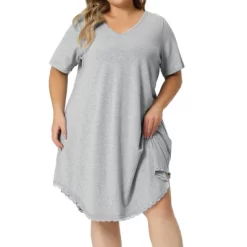 Agnes Orinda Women's Plus Size V Neck Short Sleeve Lace Trim Hem Nightgown -Cozy Nights Sales Store GUEST 6b40c3f3 6521 4042 9060 fcbb7633129e