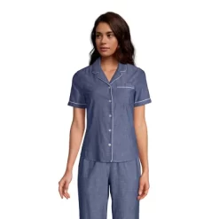 Lands' End Women's Short Sleeve Cotton Poplin Pajama Shirt -Cozy Nights Sales Store GUEST 6cf34761 0476 4cd5 96d2 fbdbf8ddd928