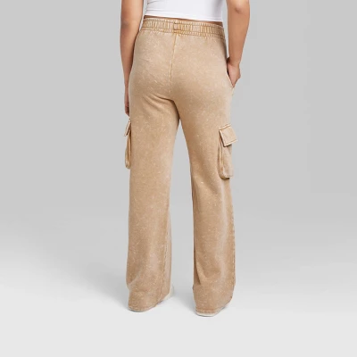 Women's High-Rise Wide Leg Fleece Cargo Pants - Wild Fable™ 2 Women's High-Rise Wide Leg Fleece Cargo Pants - Wild Fable™ - Image 2