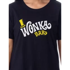 Willy Wonka Womens' Wonka Chocolate Bar Nightgown Sleep Pajama Shirt Black