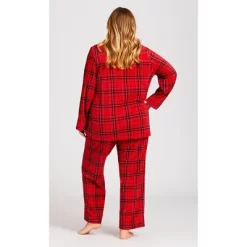 Women's Plus Size Fleece Check Sleep Top - Red | AVENUE -Cozy Nights Sales Store GUEST 710c961e 5d91 4fd8 ad1a 0203612c0f91