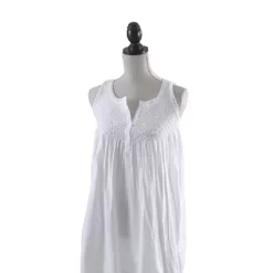 Saro Lifestyle Pure Cotton Full-Length Sleeveless Embroidered Nightgown