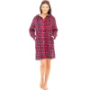 Women's Soft Warm Flannel Sleep Shirt With Hood, Button Down Pajama Top