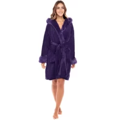 Women's Faux Fur Feather Hooded Robe, Soft Plush Fleece Knee Length Bathrobe With Hood -Cozy Nights Sales Store GUEST 729832c1 c5e6 4220 aba6 f0341fd9d24a
