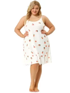 Agnes Orinda Women's Plus Size Sleeveless Fruit Ruffle Hem Nightgown -Cozy Nights Sales Store GUEST 73069e39 001c 4a96 b8bc ad857b676e34