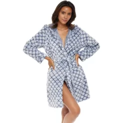 Women's Warm Soft Plush Fleece Bathrobe With Hood, Knee Length Hooded Robe, Seashell Scalloped -Cozy Nights Sales Store GUEST 736756c7 64e2 4f43 93a3 3b8c3f4ae391