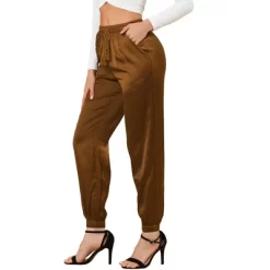 Allegra K Women's Drawstring Elastic Waist Athleisure Pants Ankle Length Satin Joggers With Pocket -Cozy Nights Sales Store GUEST 747c9671 f7b7 4f49 aa9c bf19e9c2928d
