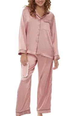 Women's Classic Satin Pajamas Lounge Set, Long Sleeve Top And Pants With Pockets, Silk Like PJs With Matching Sleep Mask -Cozy Nights Sales Store GUEST 74c85768 9687 4c56 b22a ccd521a5d826