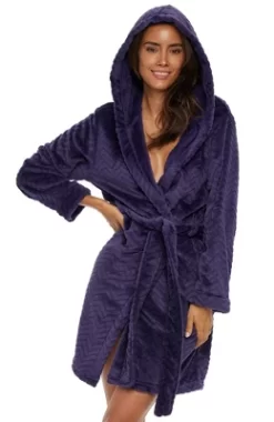 Women's Warm Soft Plush Fleece Bathrobe With Hood, Knee Length Hooded Robe, Chevrons -Cozy Nights Sales Store GUEST 763ac5f8 5ebf 4c58 a73a 8fdce6846c06