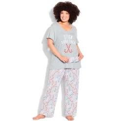 Women's Plus Size Stick Together Sleep Set - Gray | AVENUE
