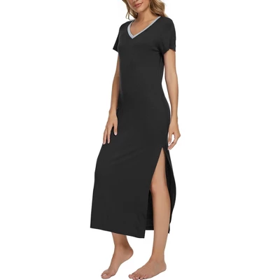 Cheibear Womens Sleepwear Long Pajama Dress With Side Slit Nightshirt Lounge Nightgown 2 Cheibear Womens Sleepwear Long Pajama Dress With Side Slit Nightshirt Lounge Nightgown - Image 2