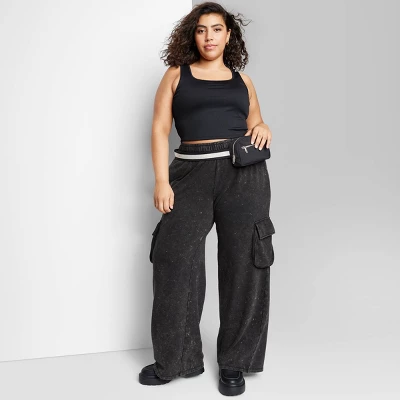 Women's High-Rise Wide Leg Fleece Cargo Pants - Wild Fable™ 3 Women's High-Rise Wide Leg Fleece Cargo Pants - Wild Fable™ - Image 3