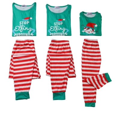 Cheibear Christmas Long Sleeve Tee With Letter And Striped Pants Family Pajama Sets 2 Cheibear Christmas Long Sleeve Tee With Letter And Striped Pants Family Pajama Sets - Image 2